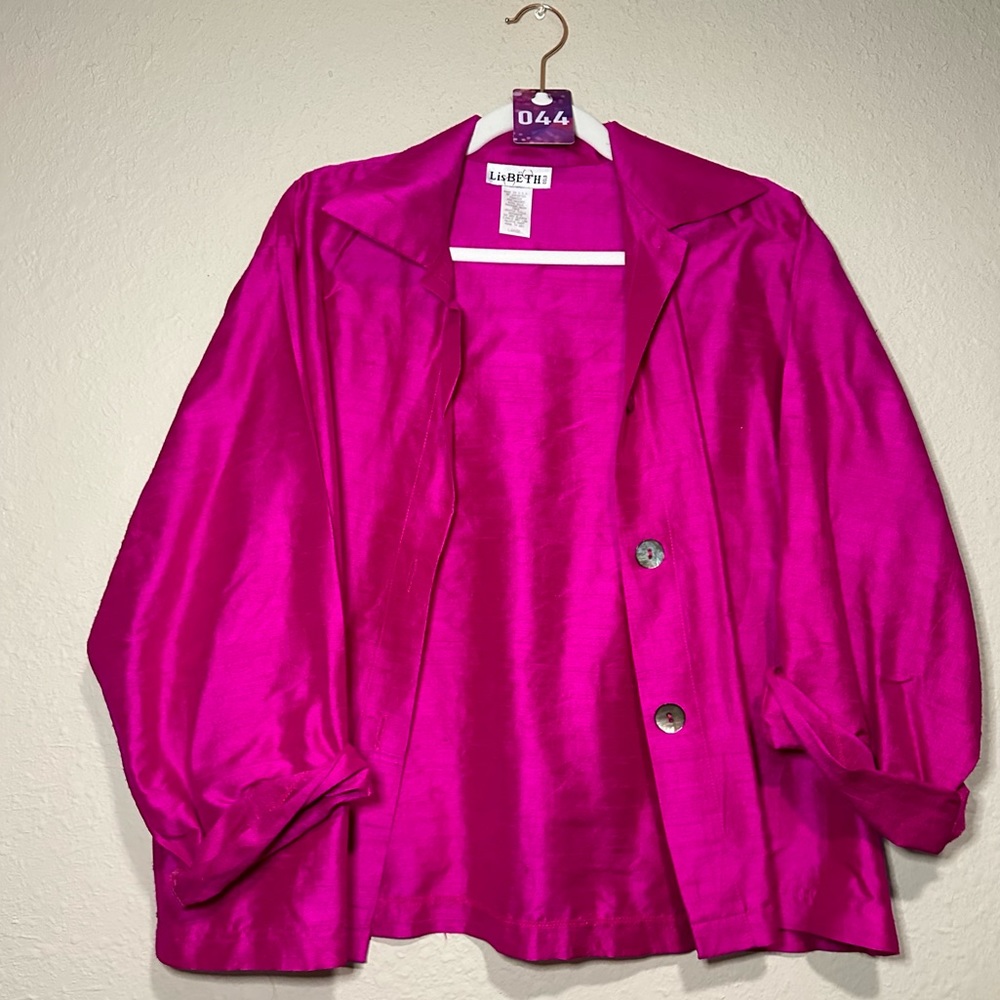 044. LisBeth 100% Silk Pink Jacket Blouse Top Made In USA - Size Large